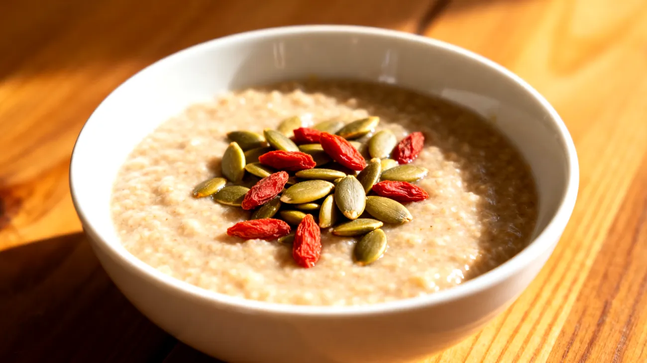 Amaranth-Porridge mit gerösteten Kürbiskernen und Goji-Beeren"