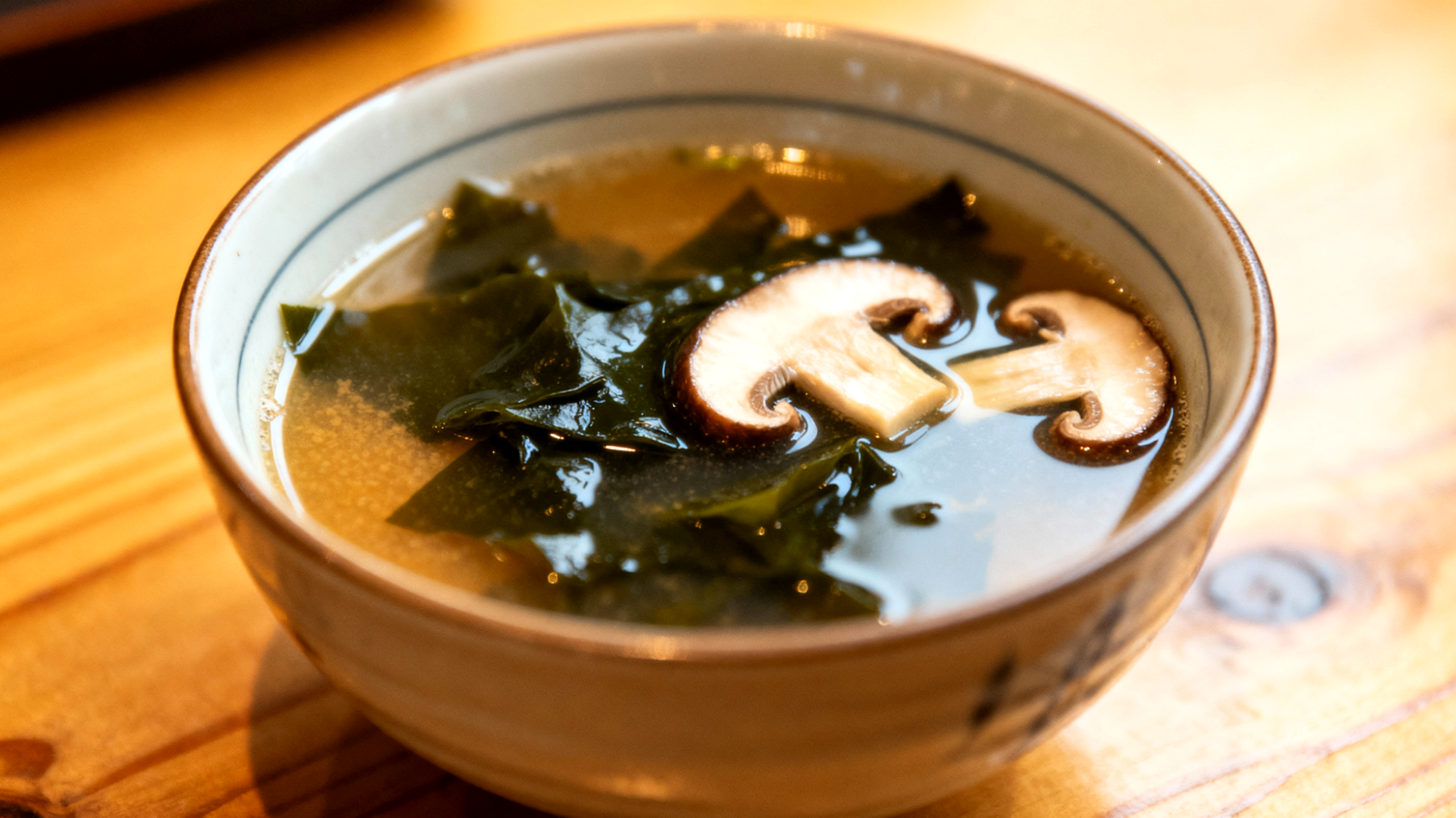 Miso-Suppe mit Wakame-Algen und Shiitake-Pilzen"